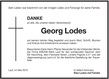 Traueranzeige von Georg Lodes von Pegnitz-Zeitung